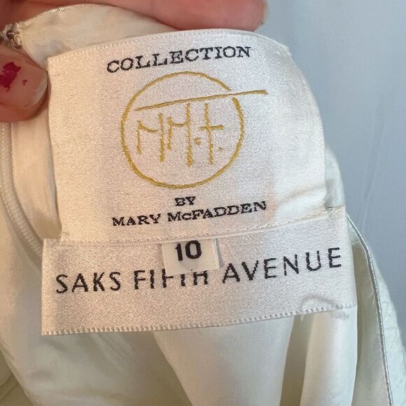 Vintage 1990s Mary McFadden Collection White Shift Dress Pearl Bridal Size 10 - Picture 6 of 7